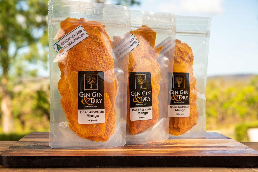 Gin Gin & Dry Dried Australian Mangoes in packaging